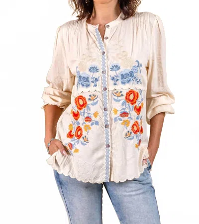 Paparazzi Embroidered Viscose Button Front Shirt In Ivory In White