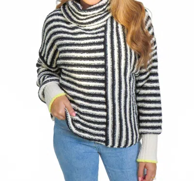 Very J Serene Stripes Mock Neck Sweater In Black In Black