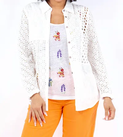 Paparazzi Woven Crepe Eyelet & Embroidered Shirt In White In White