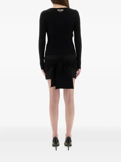 Moschino Ribbed Tie Kmini Dress In Black