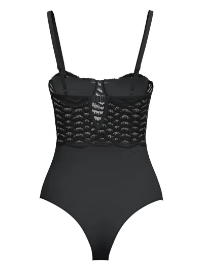 Hugo Boss Lace-panelled Underwired Body In Black