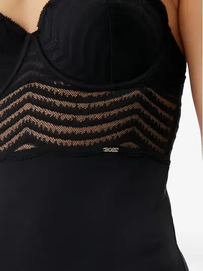 Hugo Boss Lace-panelled Underwired Body In Black
