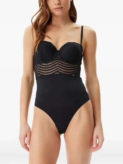 Hugo Boss Lace-panelled Underwired Body In Black