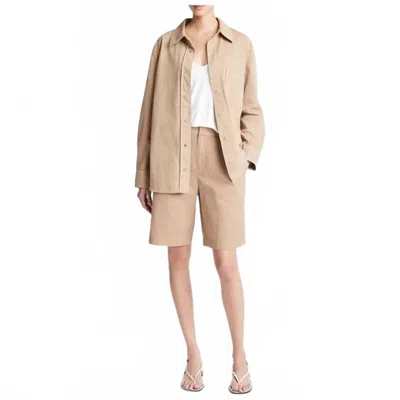Vince Nap Front Twill Overshirt In Tan In Brown
