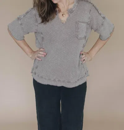 Easel Kill Them With Kindness Knit Top In Mocha In Gray