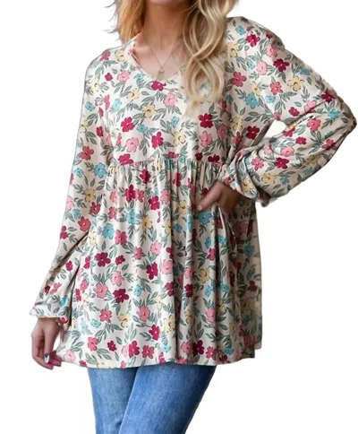 Heimish Usa Puff Sleeve Floral Babydoll Top In Taupe Multi In Multi
