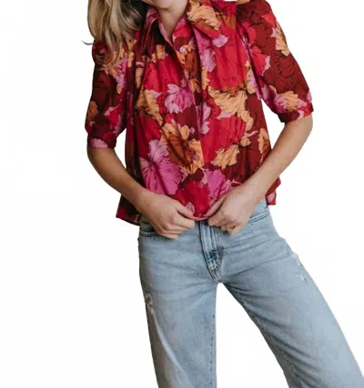 Laroque Harris Button Up Floral Blouse In Newport In Red