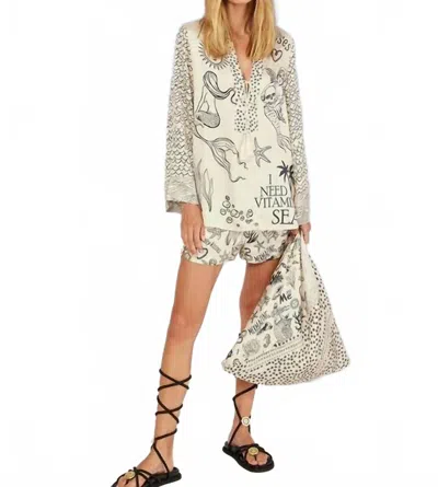 Me369 Mia String Tie Mermaid Collar Blouse In Multi In White