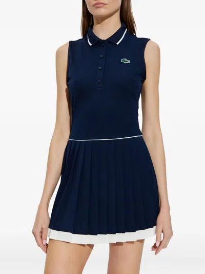 Lacoste Logo-embroidery Sleeveless Mini Dress In Blue
