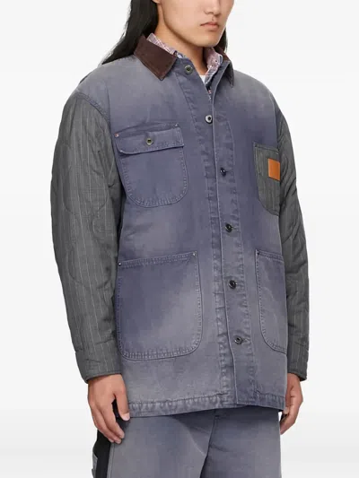 Khoki Quilted-panel Corduroy-collar Jacket In Blue