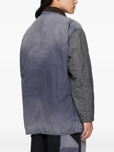 Khoki Quilted-panel Corduroy-collar Jacket In Blue