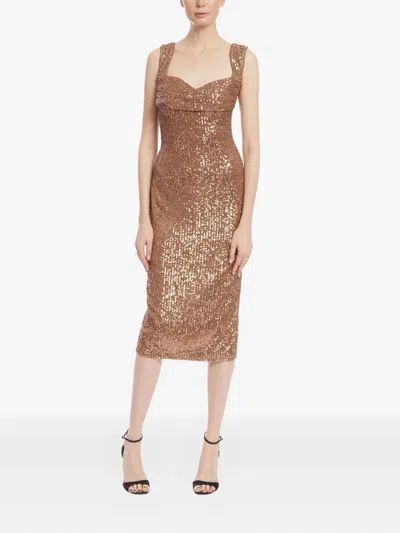 Badgley Mischka Sequin Midi Dress In Brown