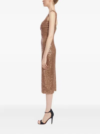 Badgley Mischka Sequin Midi Dress In Brown