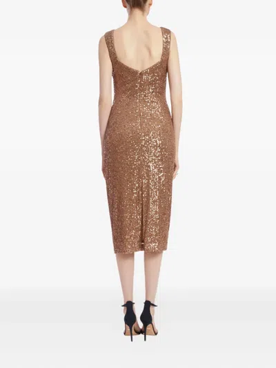 Badgley Mischka Sequin Midi Dress In Brown