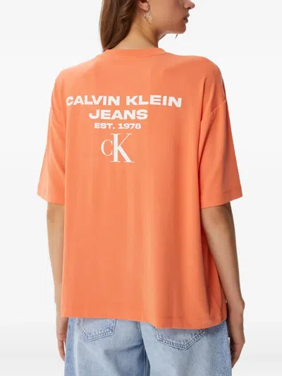 Calvin Klein Logo T-shirt In Orange