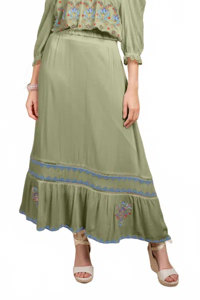 Paparazzi Embroidered Rayon Crinkle Skirt In Sage In Multi