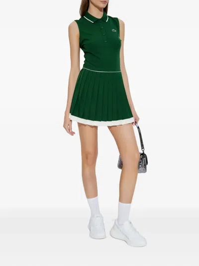 Lacoste Pleated Mini Dress In Green