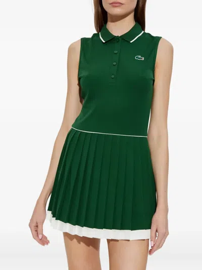 Lacoste Pleated Mini Dress In Green
