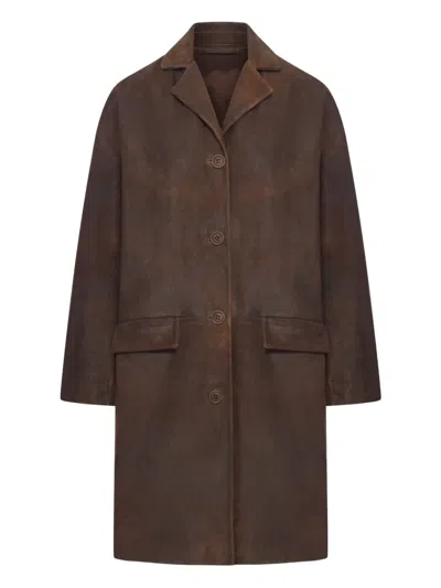 Salvatore Santoro Structured Sheepskin Leather Coat In Brown