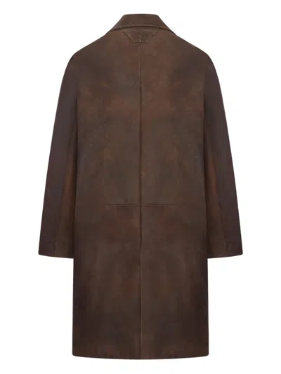 Salvatore Santoro Structured Sheepskin Leather Coat In Brown
