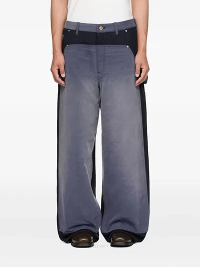 Khoki Pinstripe Panelled Trousers In Blue