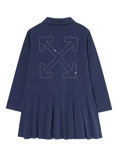 Off-white Arrow-dotline Pleated Skirt Polo Dress In Blue