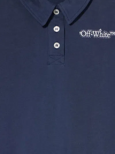 Off-white Arrow-dotline Pleated Skirt Polo Dress In Blue