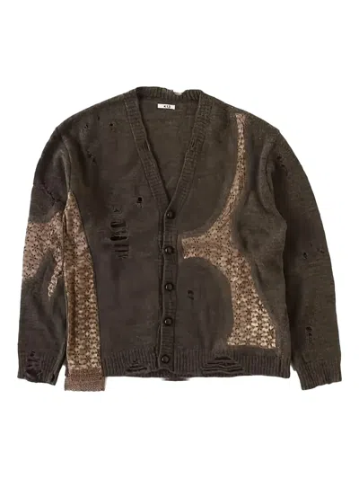 Khoki Distressed Lace Cardigan In Brown