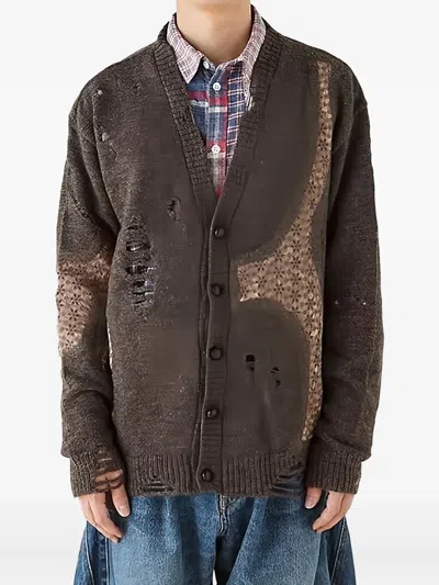 Khoki Distressed Lace Cardigan In Brown