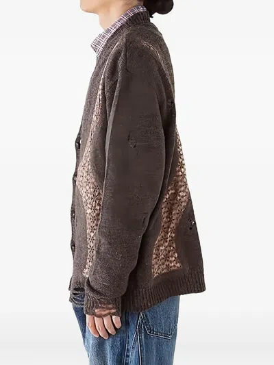 Khoki Distressed Lace Cardigan In Brown