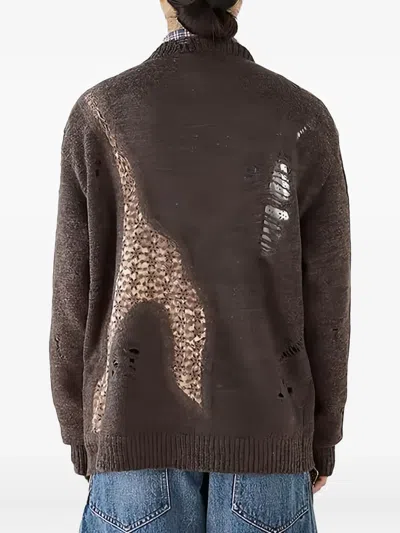 Khoki Distressed Lace Cardigan In Brown