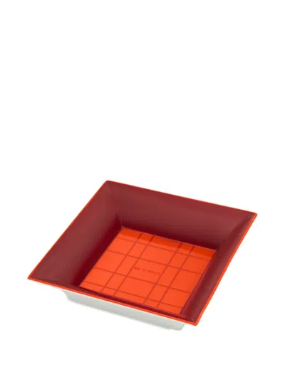 Etro Home Checked Porcelain Tray (6cm X 24cm X 24cm) In Orange