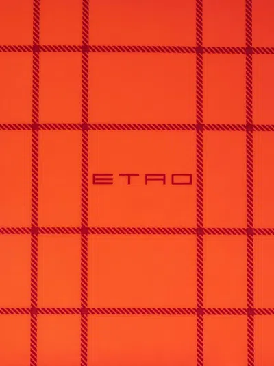 Etro Home Checked Porcelain Tray (6cm X 24cm X 24cm) In Orange