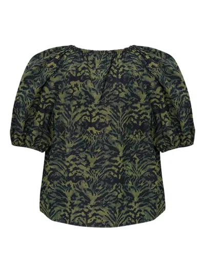 Ulla Johnson Talie Silk Short Sleeve Blouse Desert Jasper In Multi