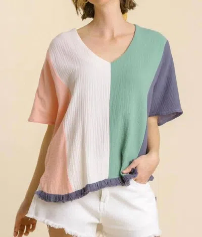 Umgee Colorblock V-neck Gauze Top In Multi In Multi