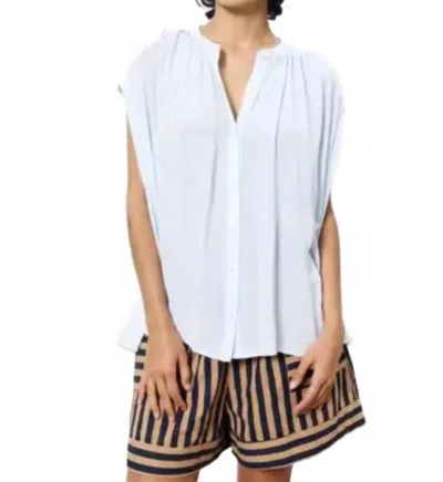 Frnch Clelya Mao Collar Blouse In Pale Blue In White