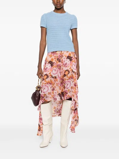 Chloé Asymmetric Floral Print Flowing Skirt In Multi