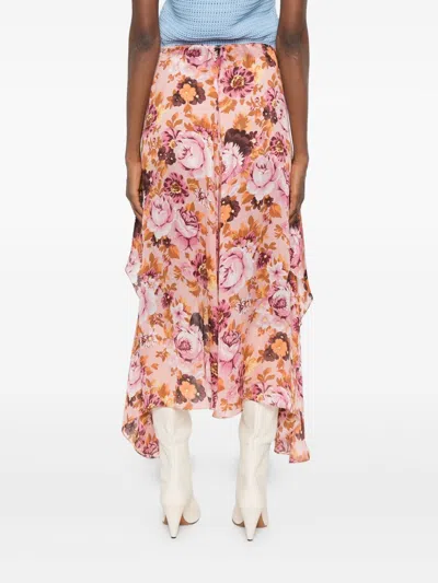 Chloé Asymmetric Floral Print Flowing Skirt In Multi