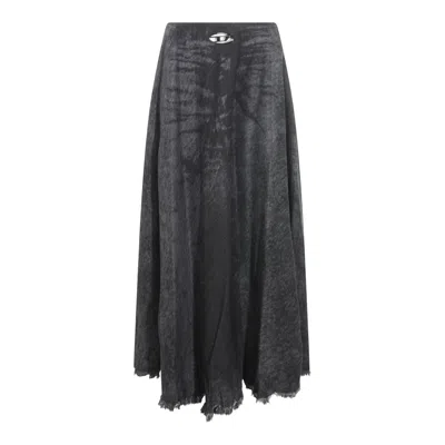 Diesel Full Skirt In Lasered Cotton-hemp Denim In Black