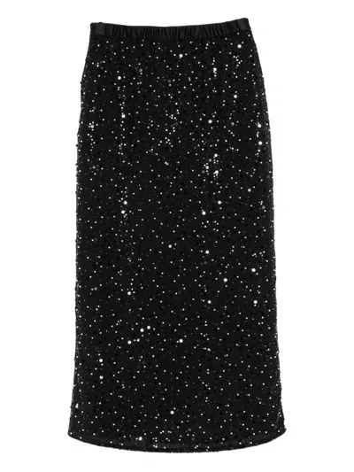 Emporio Armani Midi Skirt With Back Slit And Sequins In Black