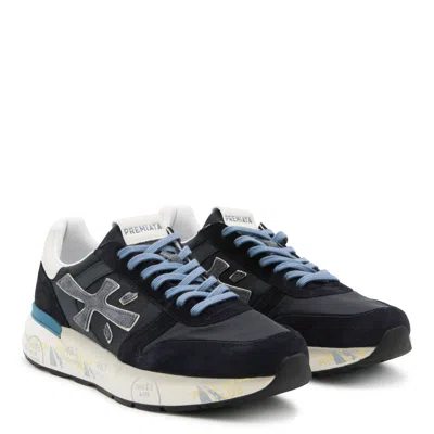 Premiata Layered White And Grey Sneakers With Sculpted Sole In Black