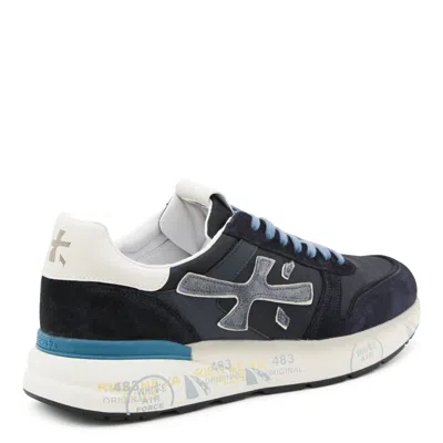 Premiata Layered White And Grey Sneakers With Sculpted Sole In Black