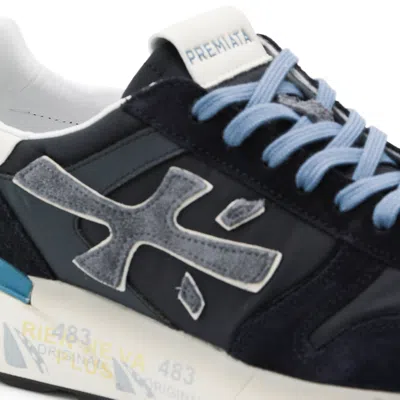 Premiata Layered White And Grey Sneakers With Sculpted Sole In Black