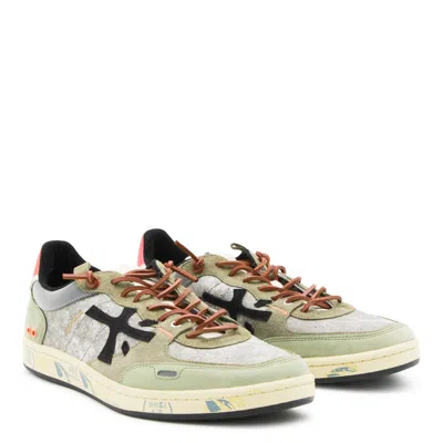 Premiata Suede Sneakers With Perforated Design And Contrast Tab In Multi
