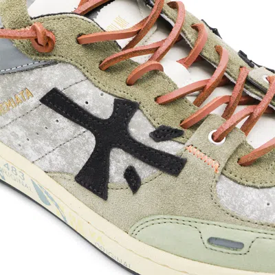 Premiata Suede Sneakers With Perforated Design And Contrast Tab In Multi