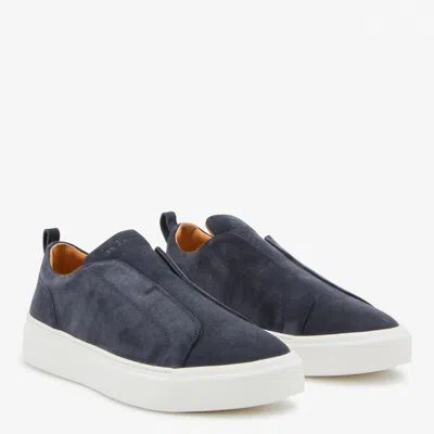 Kiton Casual Low Top Sneakers With Contrast Sole In Blue