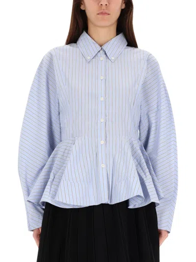 Ganni Stripe Peplum Shirt In Lavender Lustre In Blue