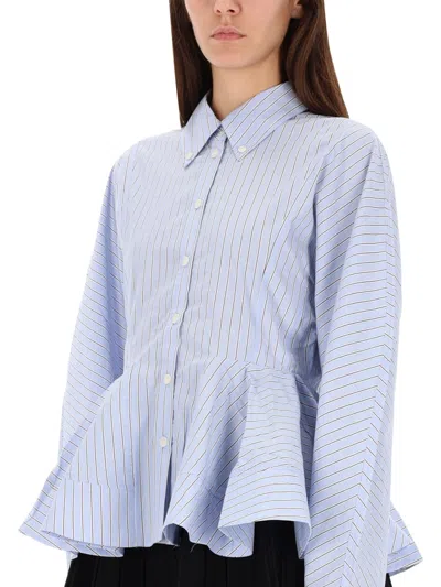 Ganni Stripe Peplum Shirt In Lavender Lustre In Blue