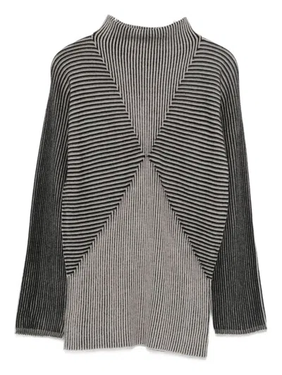 Emporio Armani Long Sleeve Striped Mock Neck Top In Gray