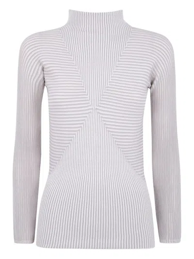 Emporio Armani Fitted Striped Long Sleeve Knit Top In Gray
